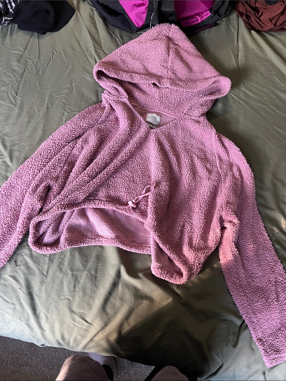 Urban Outfitters Pink Cropped Hooded Fuzzy Pullover